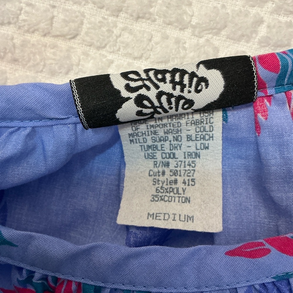 Hilo Hattie Light Blue Floral Rayon Muumuu with Pink & Green Accents - Picture 9 of 9